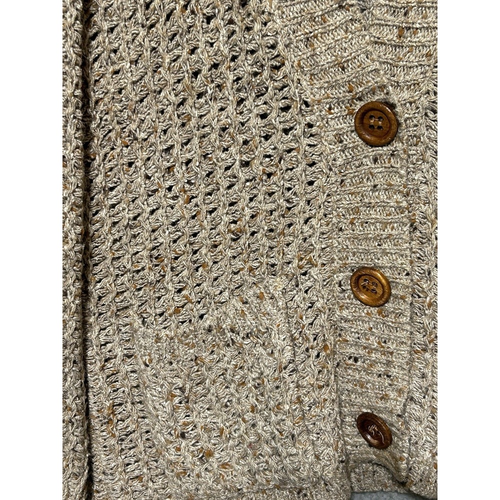 Vtg Jeanne Pierre Open Knit Crochet Cardigan Sweater Womens M Oatmeal Coastal - Picture 2 of 7